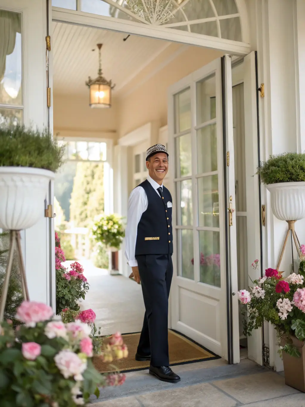 A photo of a HappyHosters team member checking in a guest at a modern Toronto condo, showcasing the friendly and professional welcome guests receive.