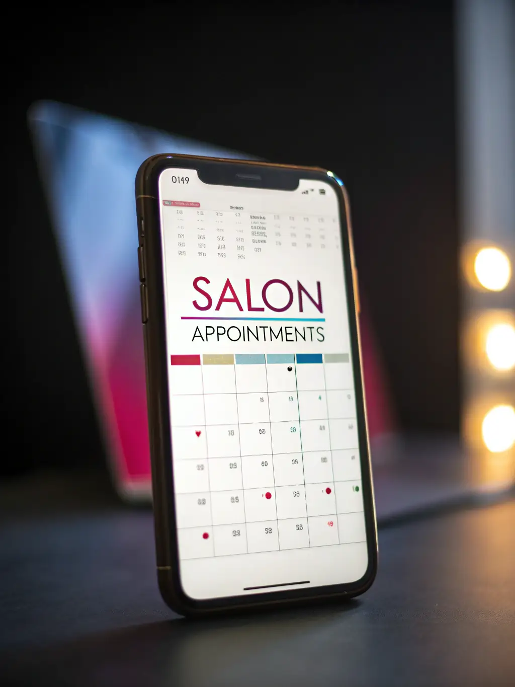 A photo of a calendar with bookings marked, overlaid with a smartphone displaying a booking confirmation screen, representing efficient booking management for HappyHosters clients.