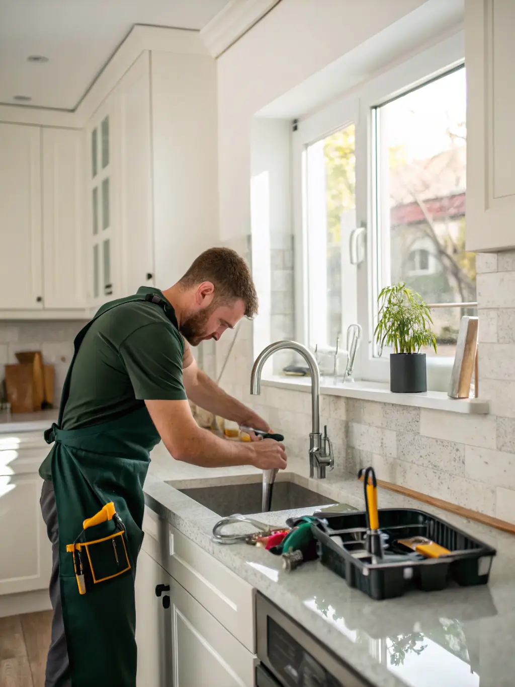 A handyman repairing a minor issue in a well-maintained Toronto home, highlighting the prompt and reliable maintenance services offered by HappyHosters.